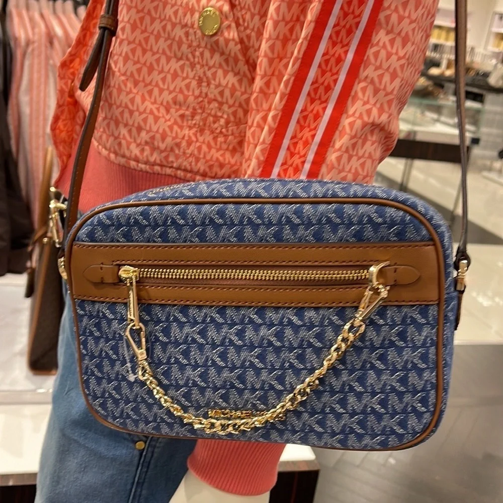Michael Kors Jet Set Item Large East West Zip Chain Crossbody XBody Denim Multi